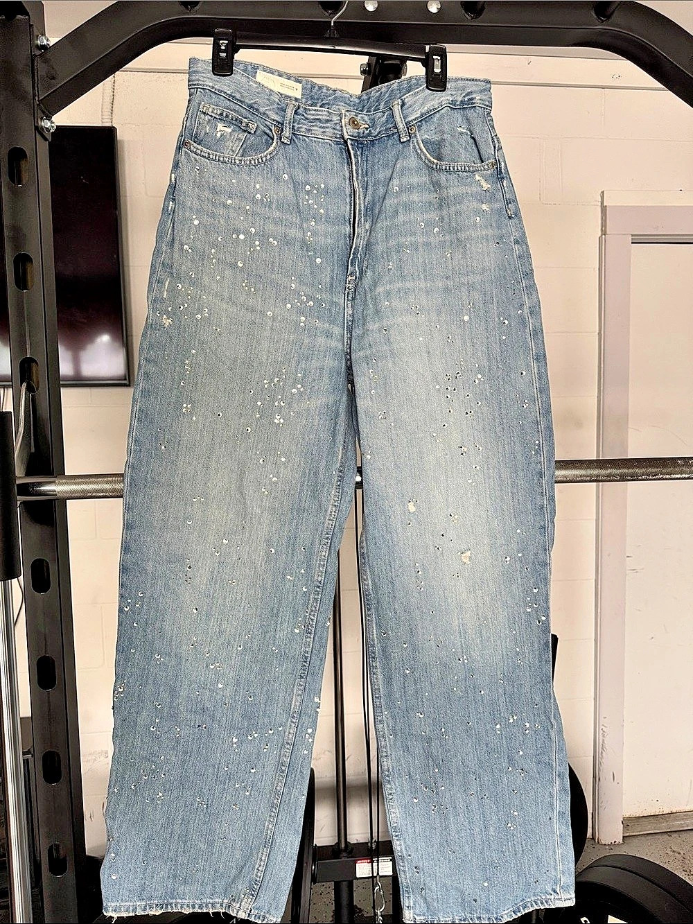 Zara TRF Rhinestone Wide-Leg Jeans Blue Size US 8
